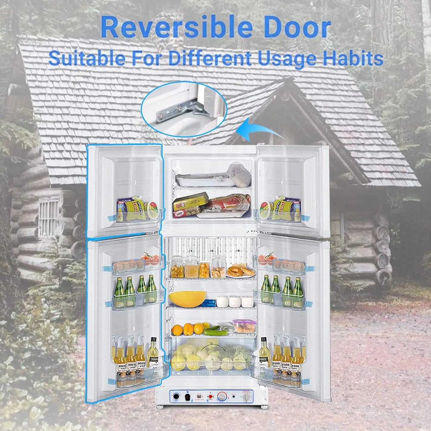 Propane Fridge with Freezer with Reversible Door
