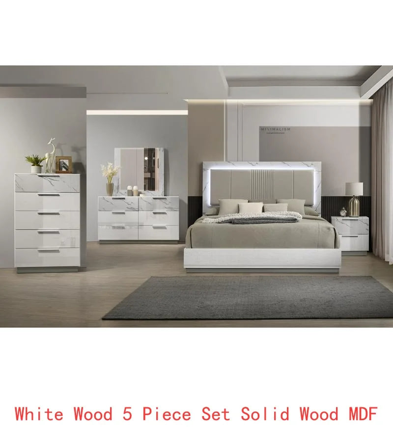 Two-Tone High-Gloss Marble and Lacquer Finish Furniture Set with LED Lighting