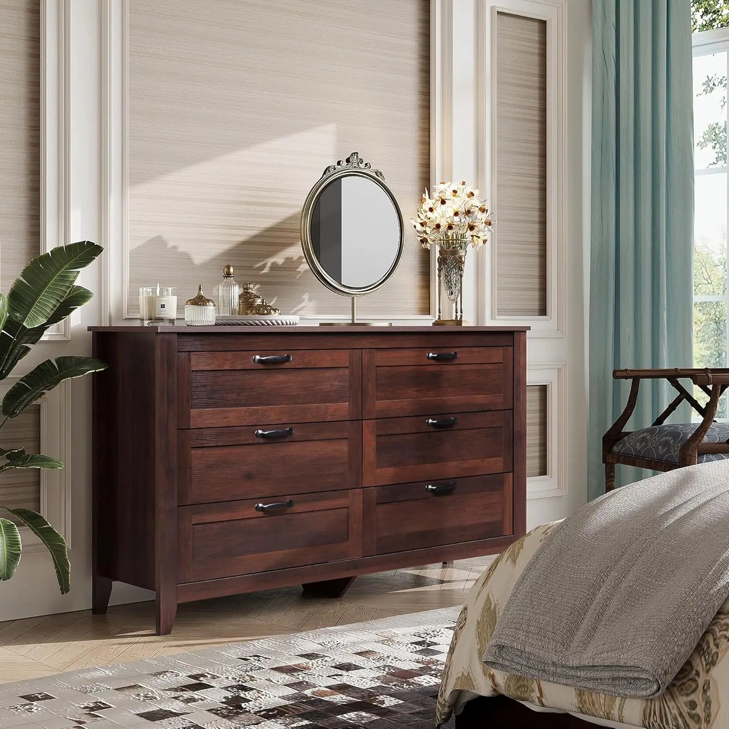 Retro Wood Dresser with Metal Handles