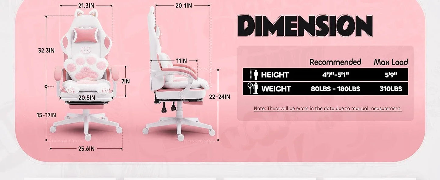 Cat Ears Paw Lumbar and Cushion Computer Chair