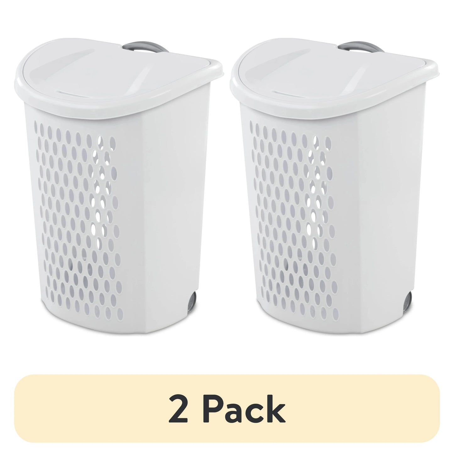 (2-Pack) Plastic Laundry Basket with Wheels