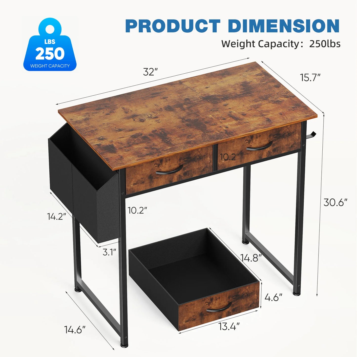 Modern Office Computer Desk with Fabric Storage Drawers