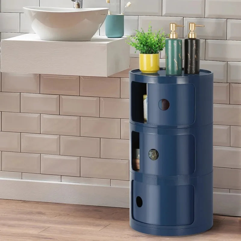 Round Bedside Nightstand Storage Unit
