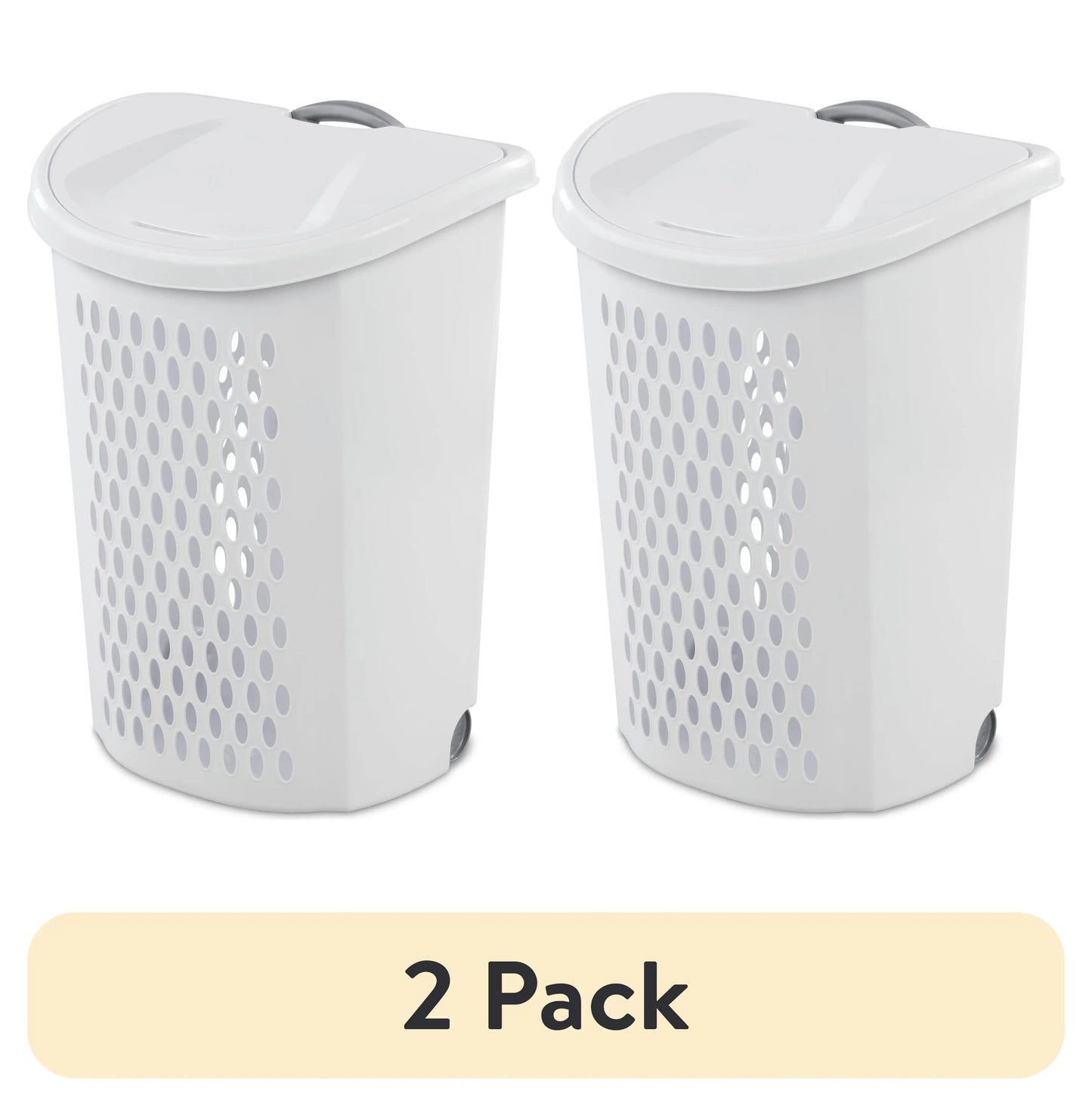 (2-Pack) Plastic Laundry Basket with Wheels