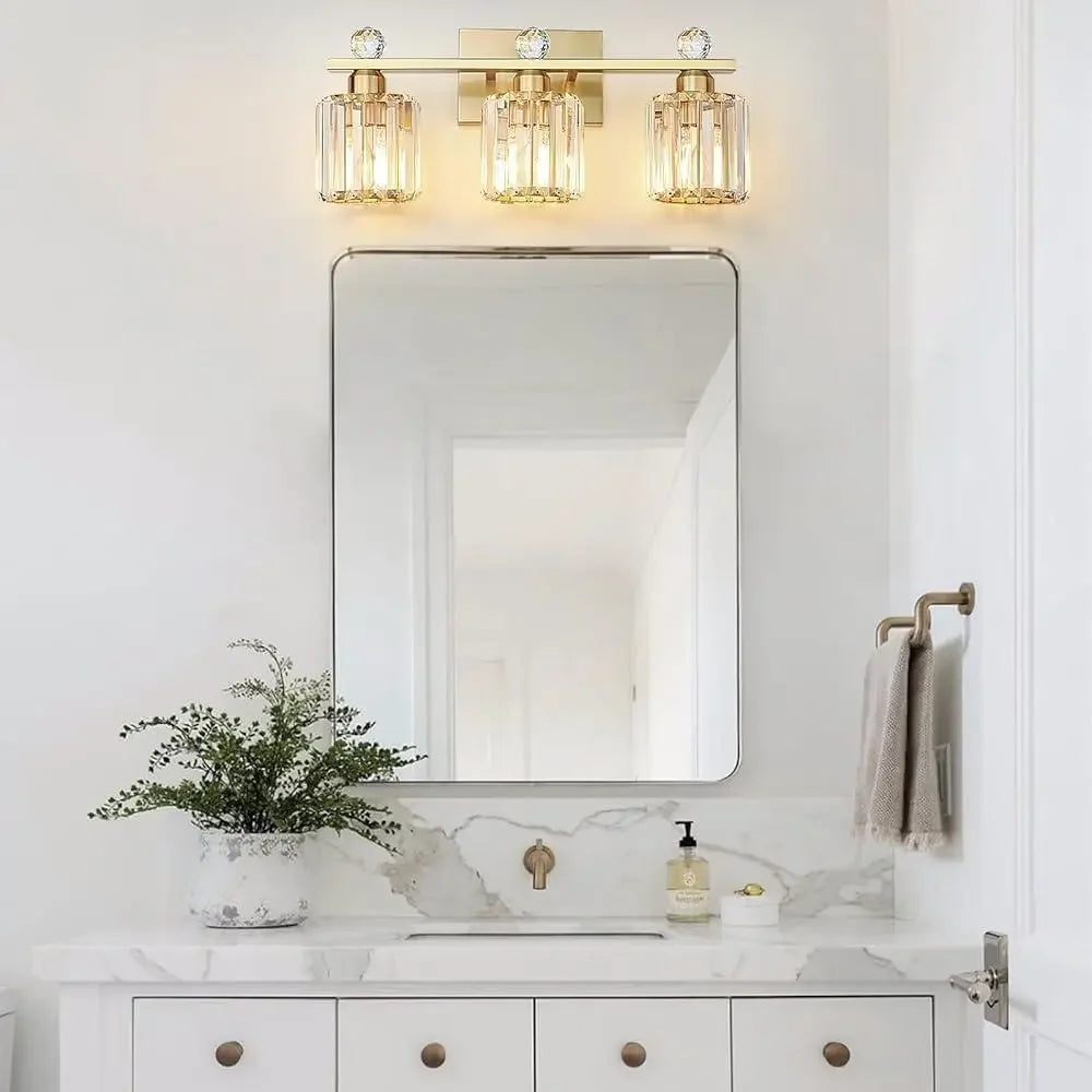Bathroom Modern Vanity Gold Light Fixture with Clear Crystal Shades