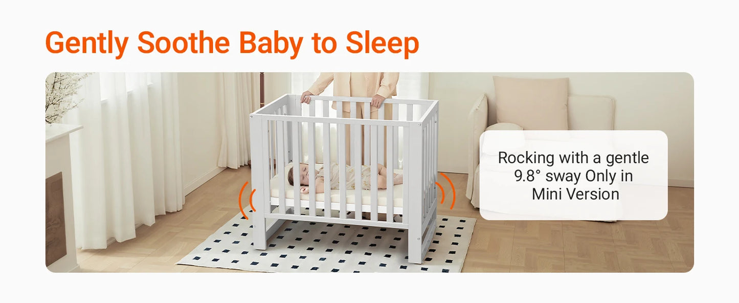 Baby Full Size Crib with Removable Wheels and 4 Adjustable Heights