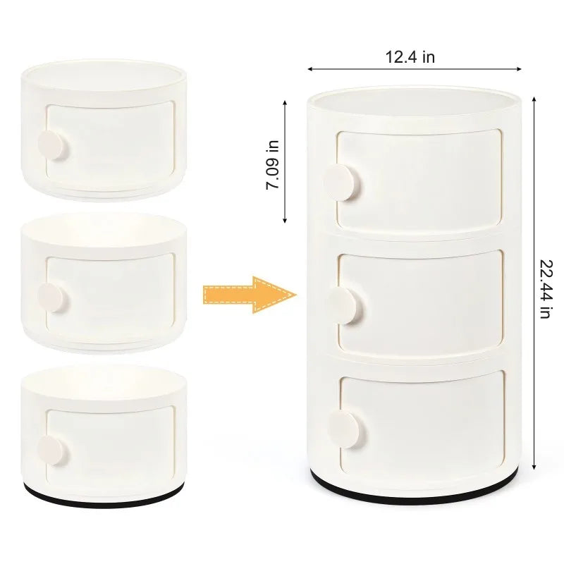Round Bedside Nightstand Storage Unit