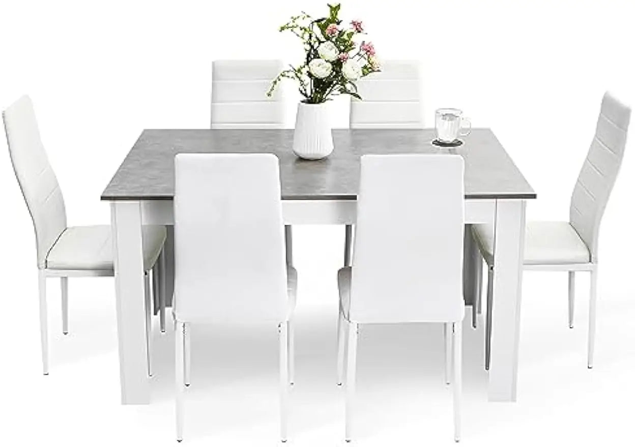 Dining Table Set with High Back Faux Leather Chairs
