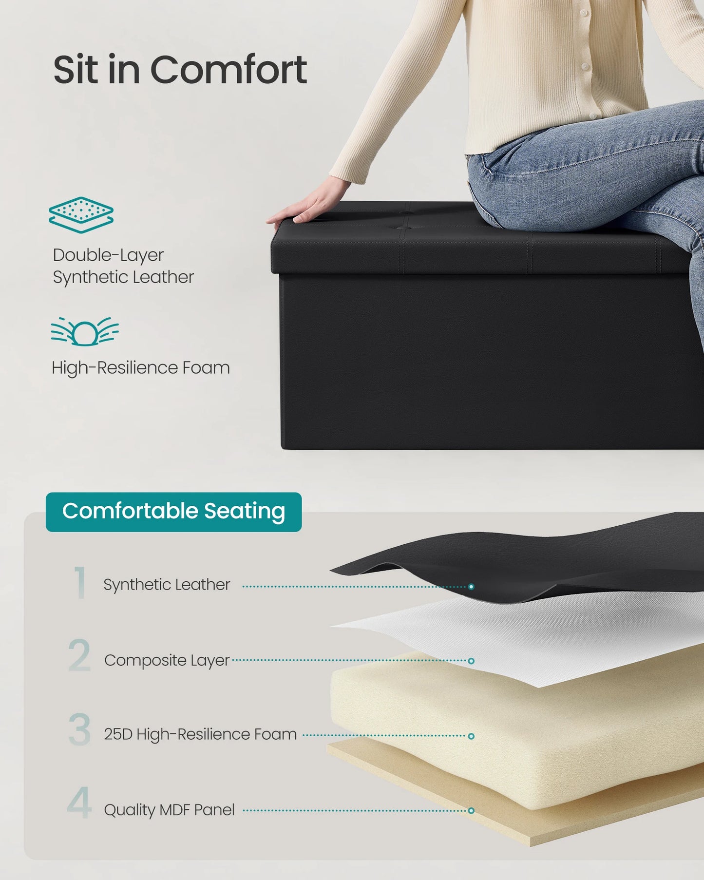 Folding Storage Ottoman Bench