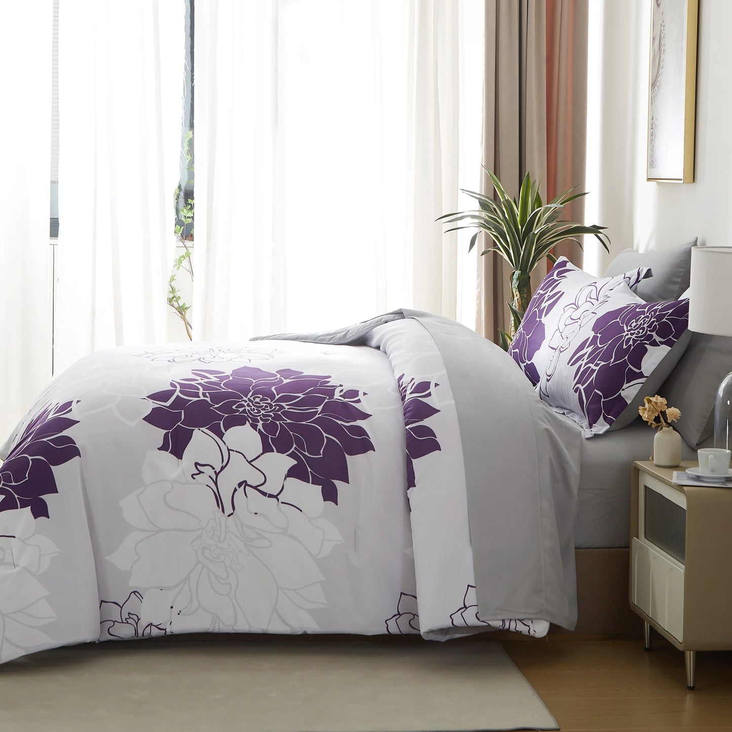 Reversible Botanical Flowers Comforter Set