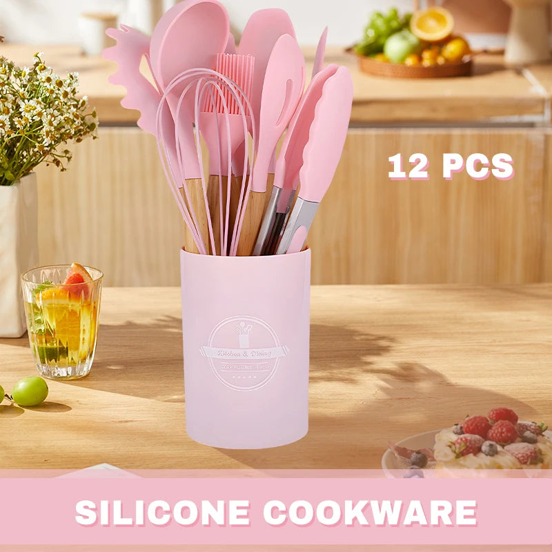 Silicone Cookware Kitchen Utensil Wooden Handle