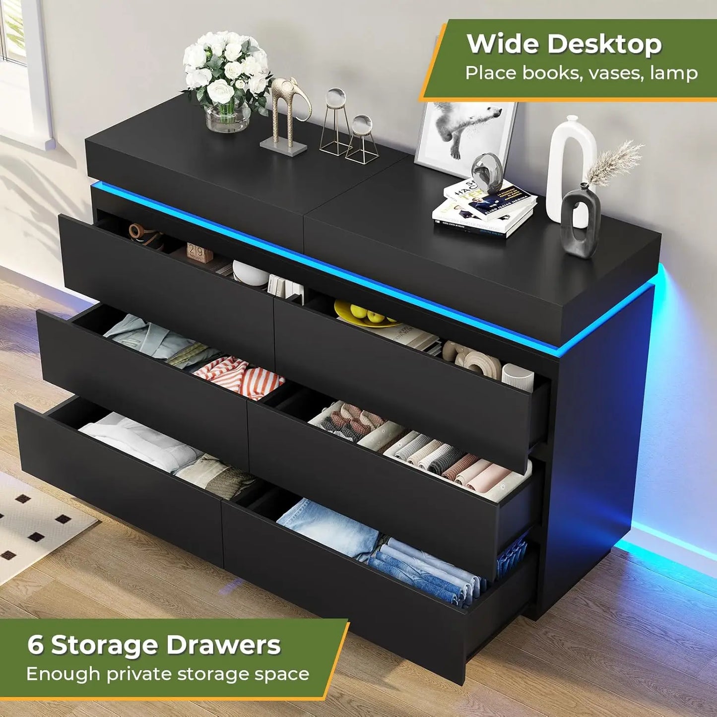 Modern Dresser with Sliding Desktop and Charging Station
