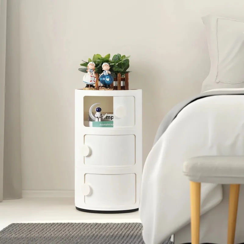 Round Bedside Nightstand Storage Unit
