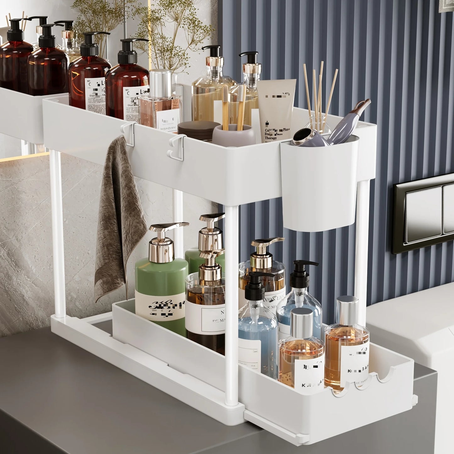 Pull-Out Under Sink Rack Tier Sliding Cabinet Organizer
