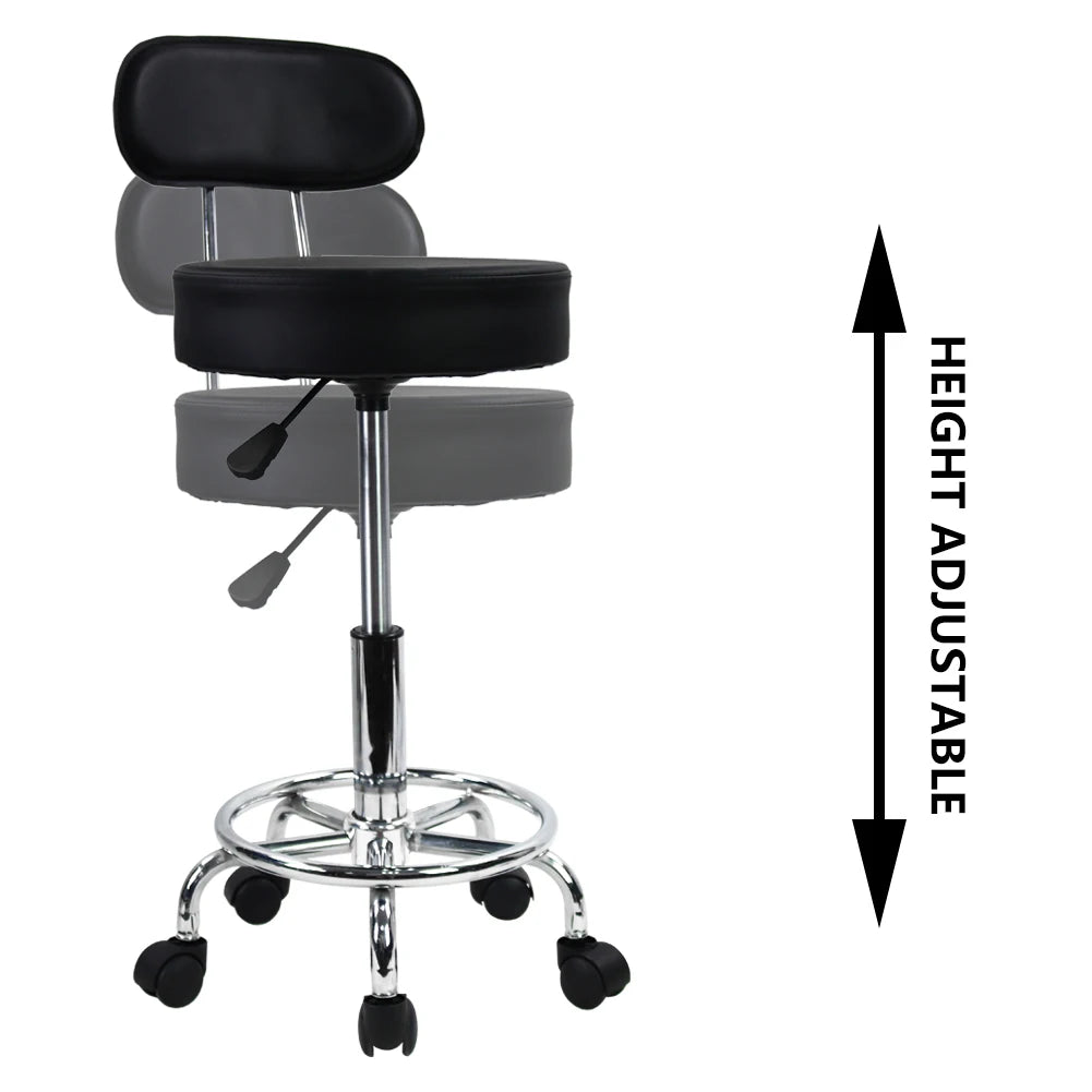 Leather Rolling Stool Mid-Back with Footrest Height