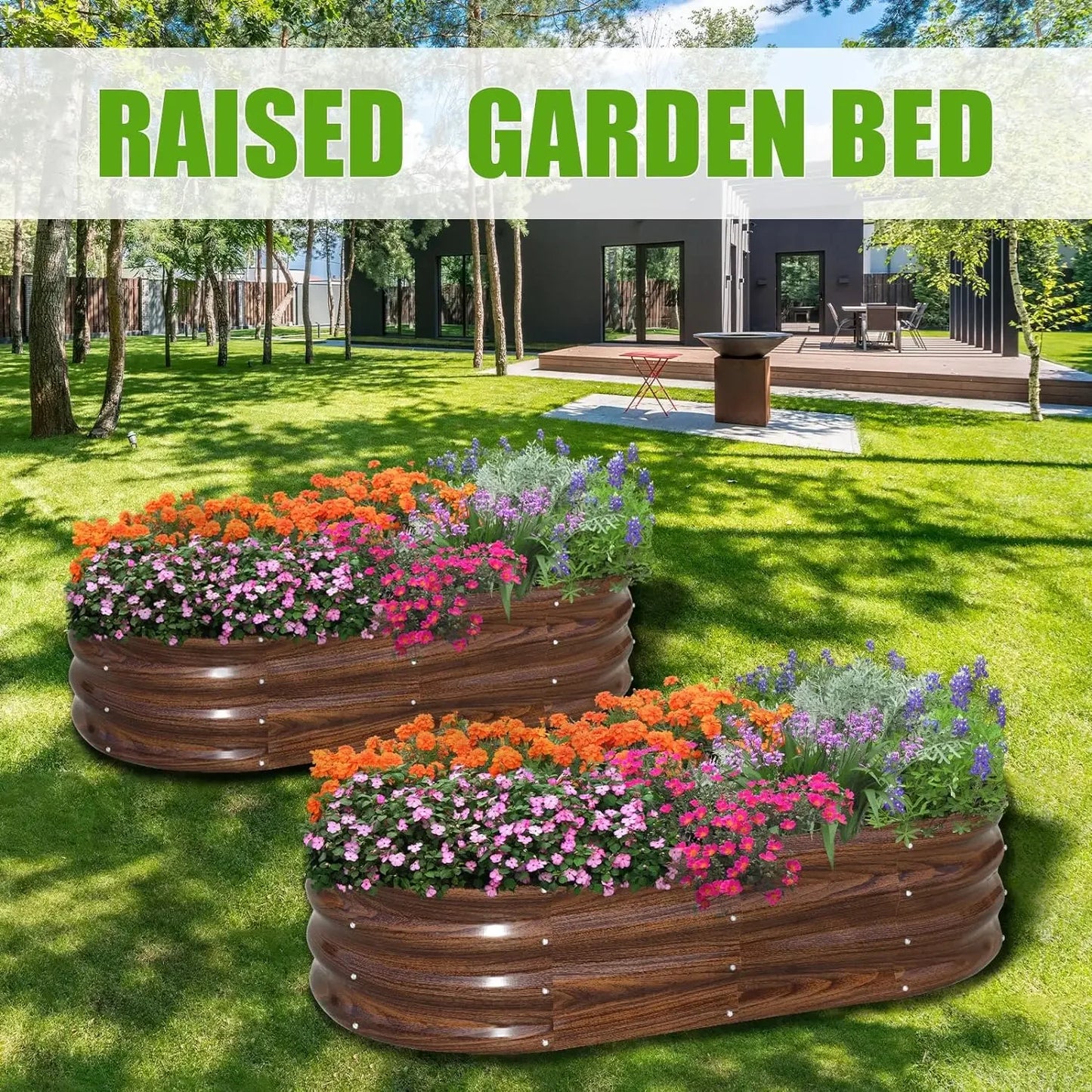 Outdoor Garden Oval Metal Planter Bed Box