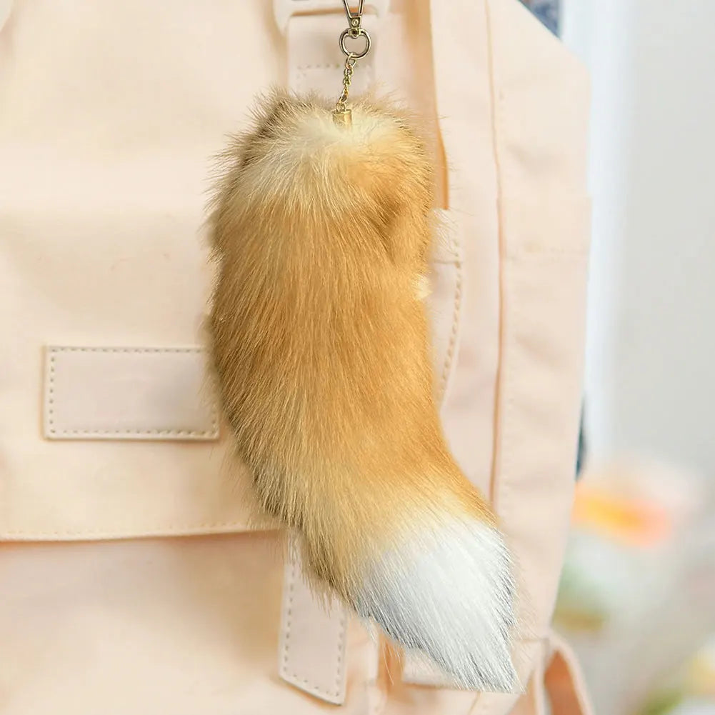 Huge Fluffy Faux Fur Fox Tail Keychain Therian Tail Fox Tail Keychain Cute Animal Tail Keychain Cosplay Tail Gift for Women Girl