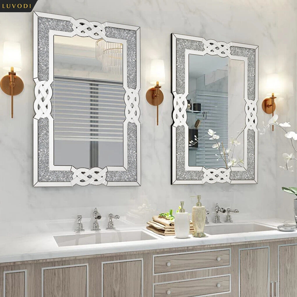 Wall Decorative Silver Crystal Crush Glass Mirror