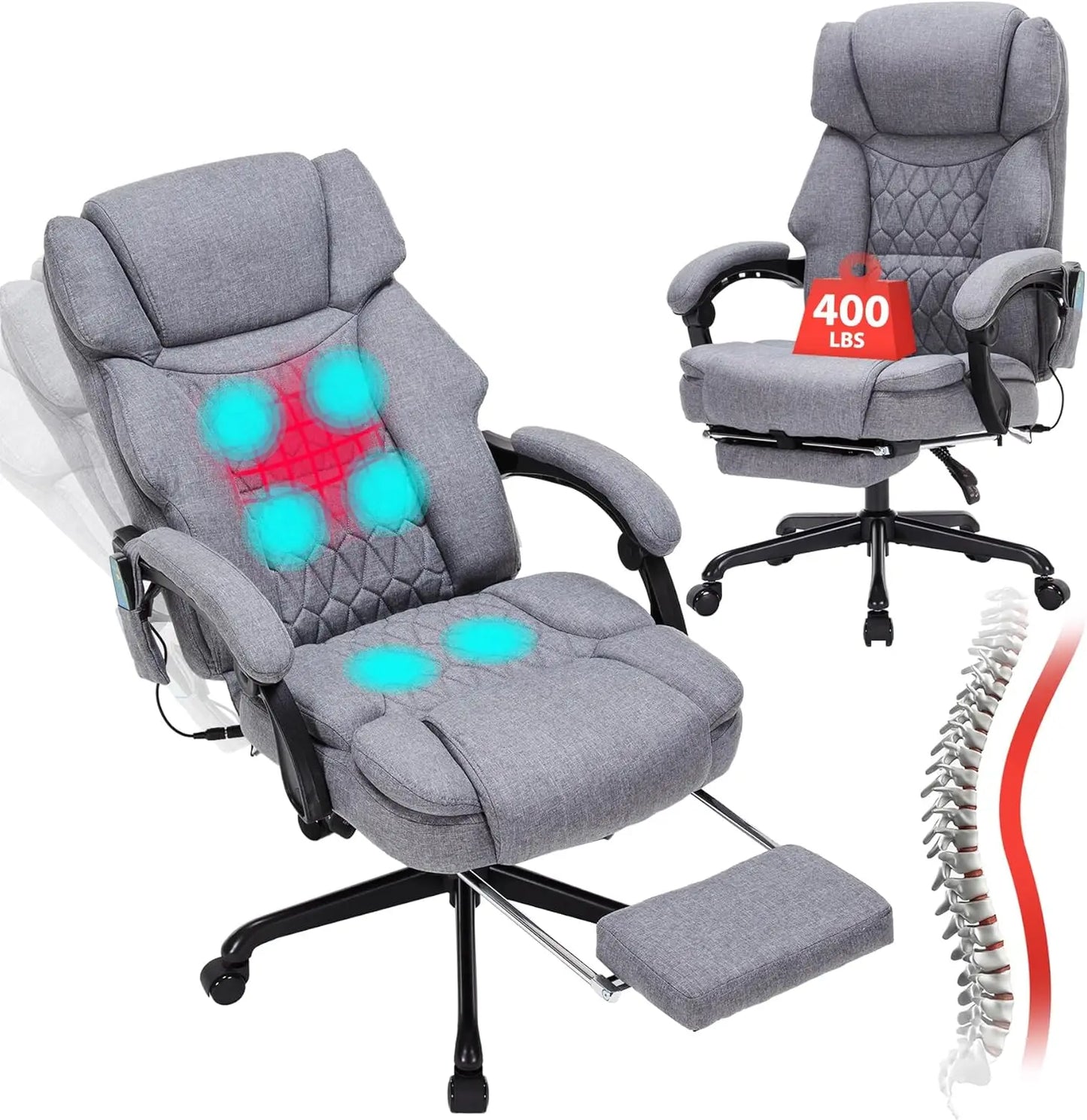 Massage Office Chair with Foot Rest and 6 Points Vibration with Heat