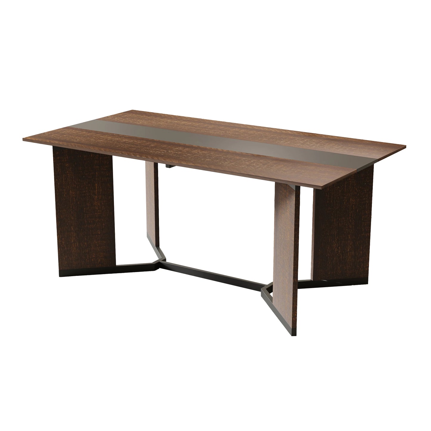 Large Rectangular White Dining Table with Marble Color, Wood Tabletop, Metal Leg