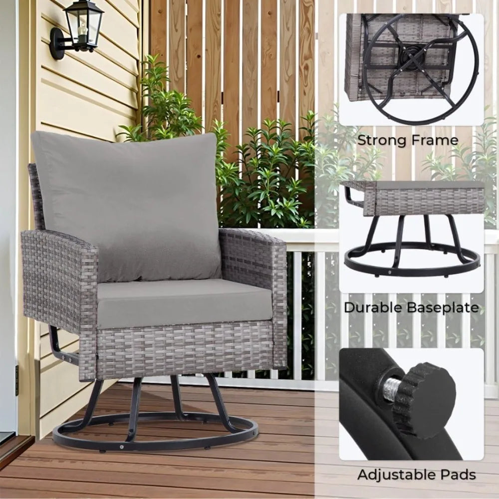 Swivel Patio Furniture Set with Glass Coffee Table and Thick Cushions