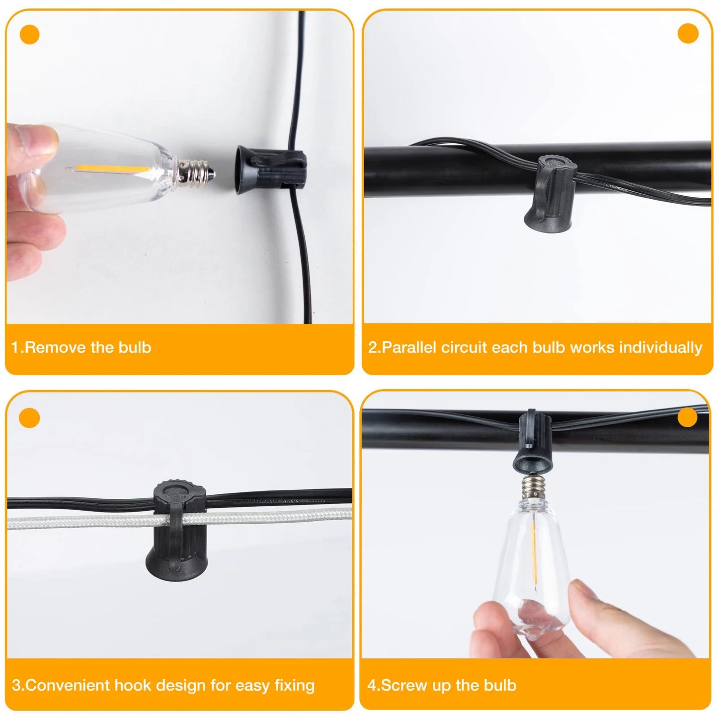 Patio String Garland LED Lights Connectable Waterproof Plastic Bulb