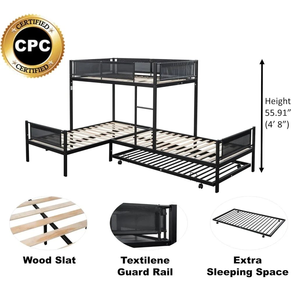 Sturdy Metal Quad Bunk Beds w/Safety Textilene Guard