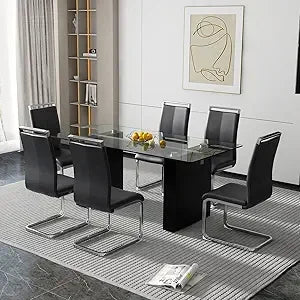 Dining Table Set with Tempered Glass Top