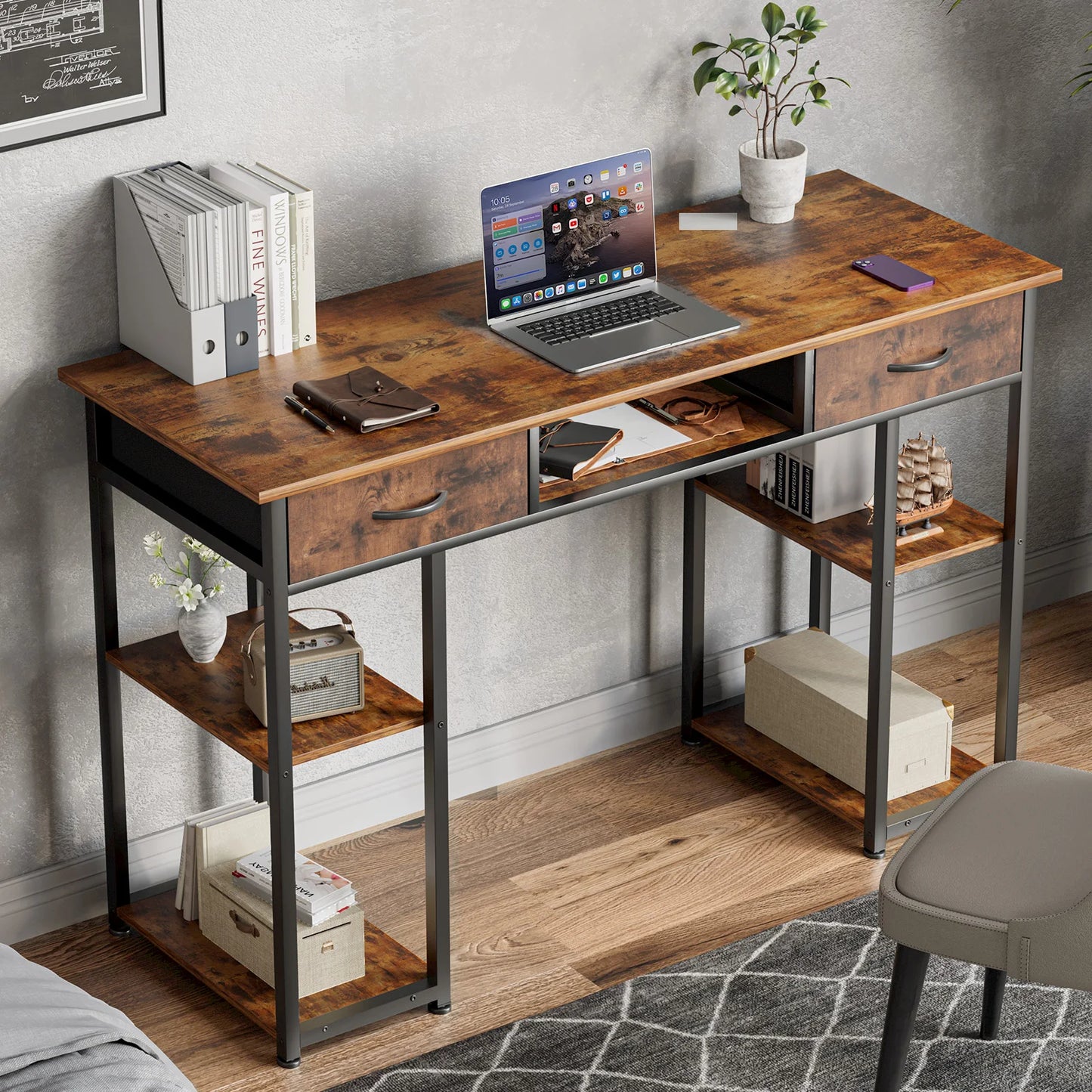 Double Deck Shelving Office Computer Desk