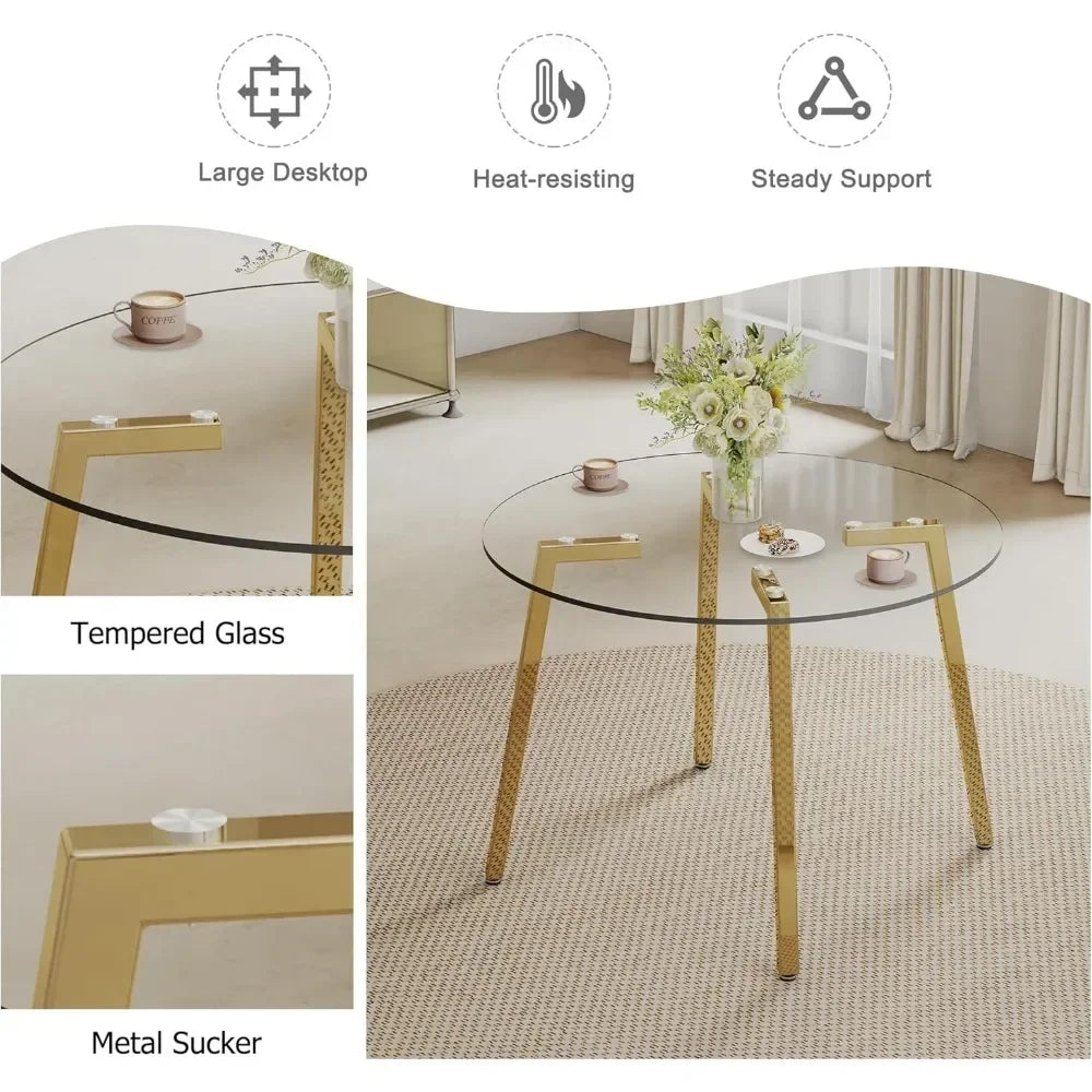 Tempered Glass Round Dining Table Set with 4 Armless Chairs