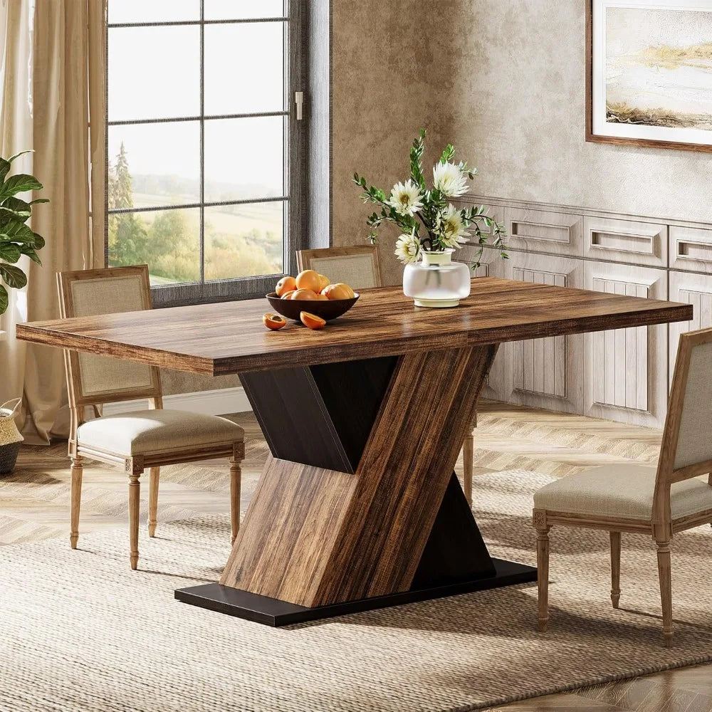 Rustic Brown Wooden Rectangle Dining Room Table