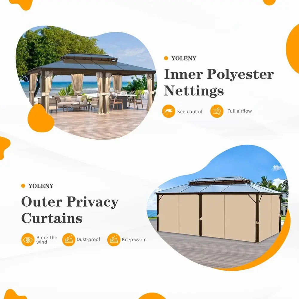 Double Roof Gazebo with Curtains and Netting