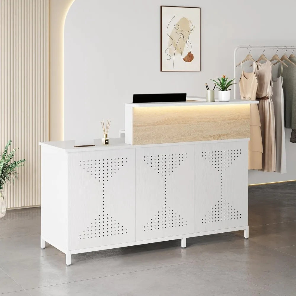 L-Shaped Reception Desk with LED Lights