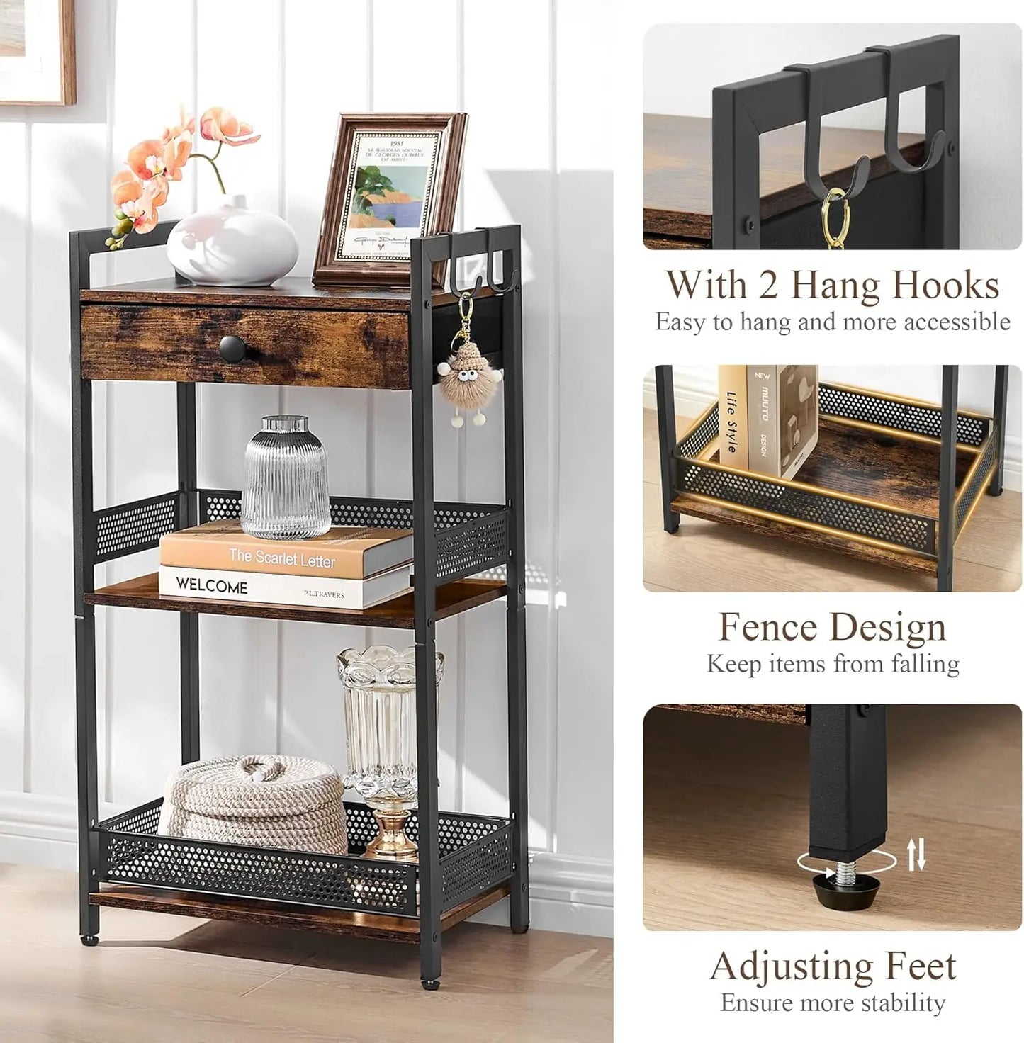 3-Tier Bathroom Floor Storage Shelf with Drawer