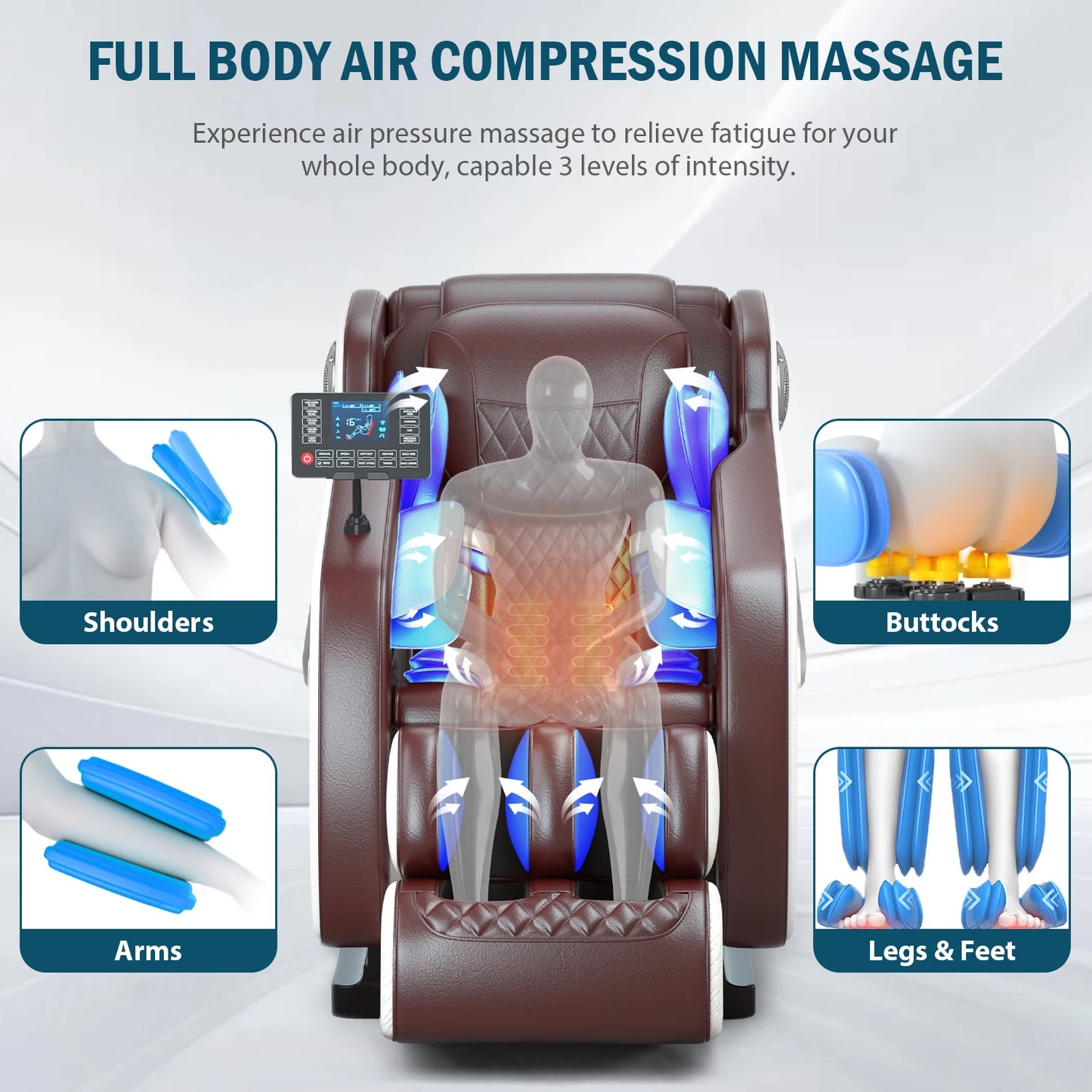 Massage Chair Recliner w/Full Body Airbag to Assemble with Bluetooth Speaker & Foot Roller