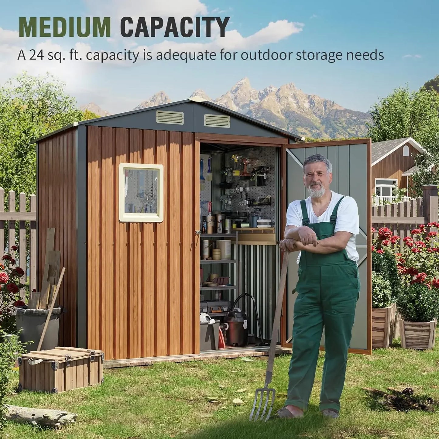 Lockable Metal Garden Shed with Window