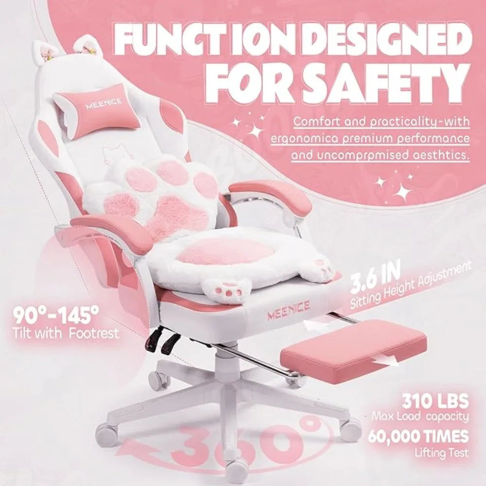 Cat Ears Paw Lumbar and Cushion Computer Chair