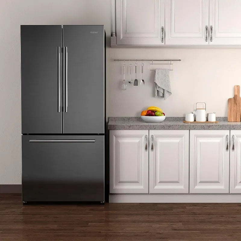 French Door Refrigerator with Installed Ice Maker and Bottom Freezer