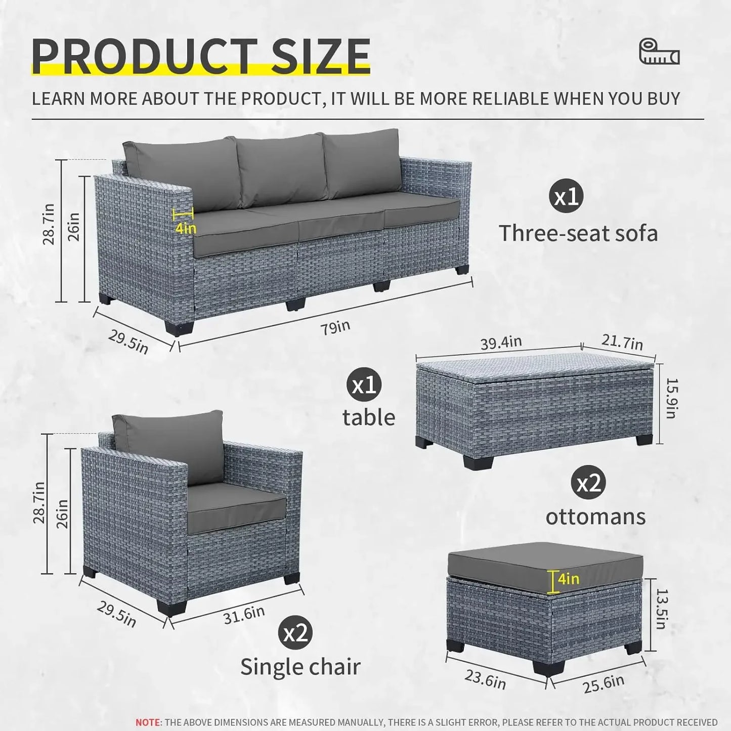 Wicker Patio Furniture Set with Grey Cushions
