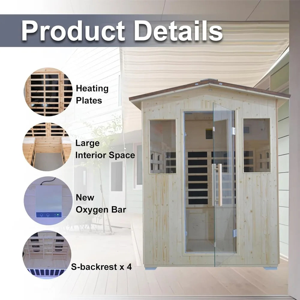 Outdoor Infrared Sauna - Wooden Large Sauna with Heaters Panels