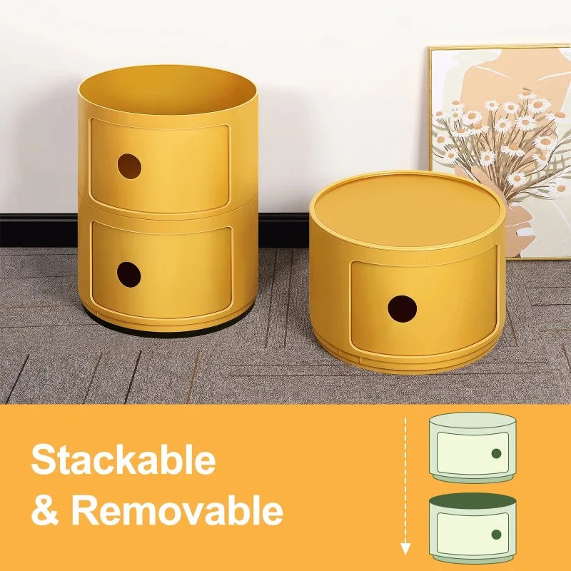 Round Bedside Nightstand Storage Unit