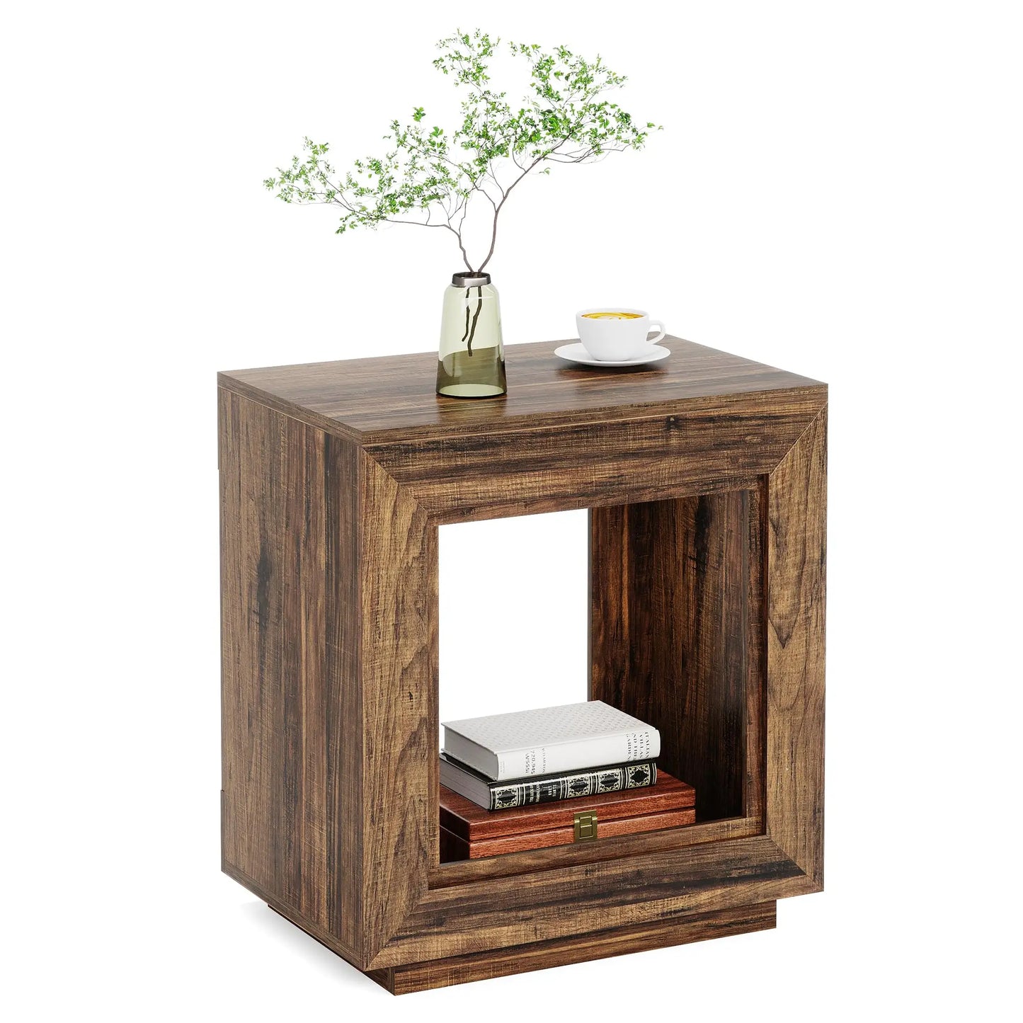 Tiered Square Side Table with Storage Shelf