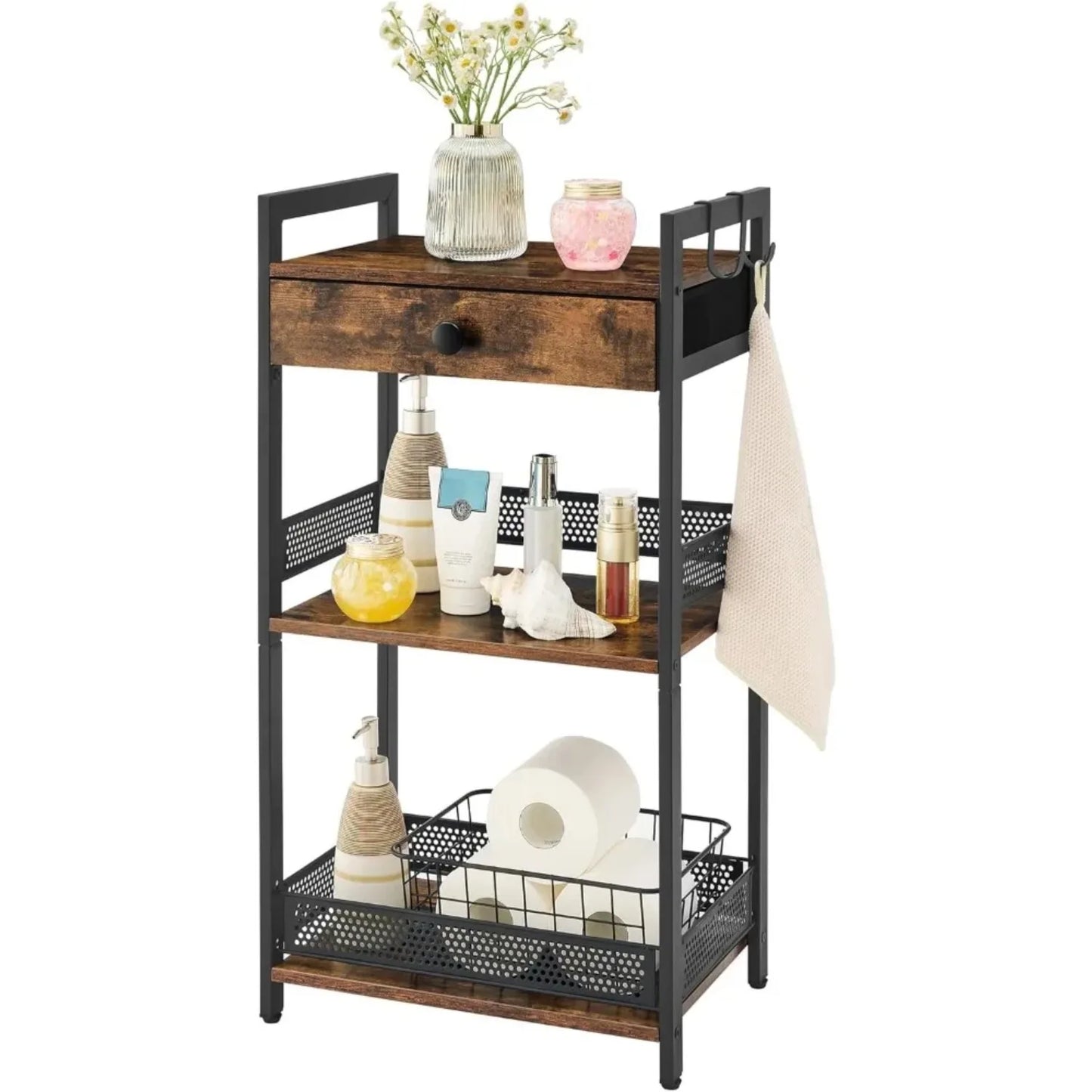3-Tier Bathroom Floor Storage Shelf with Drawer