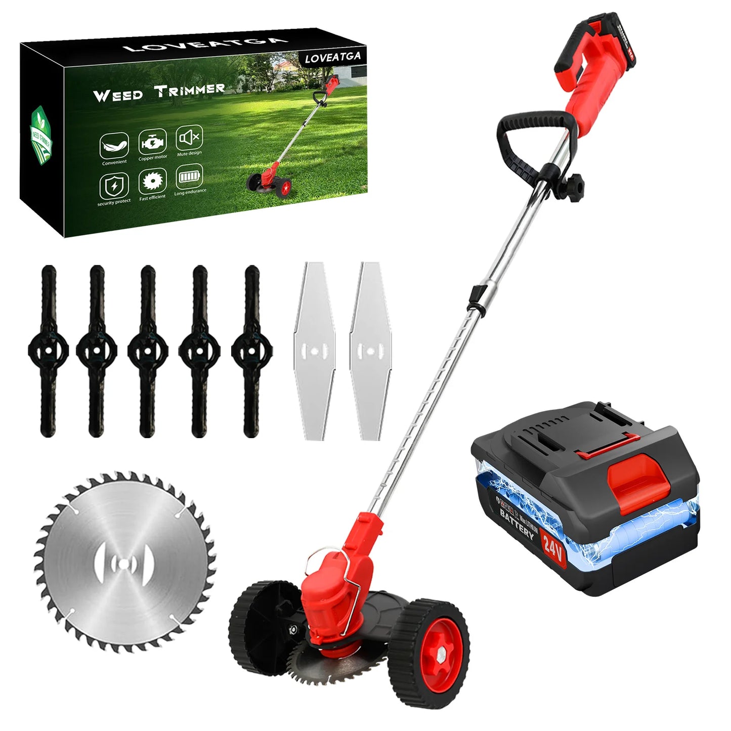 Cordless Weed Wacker Electric Grass Trimmer 3-in-1 Brush with Wheels Edger and Trimmer