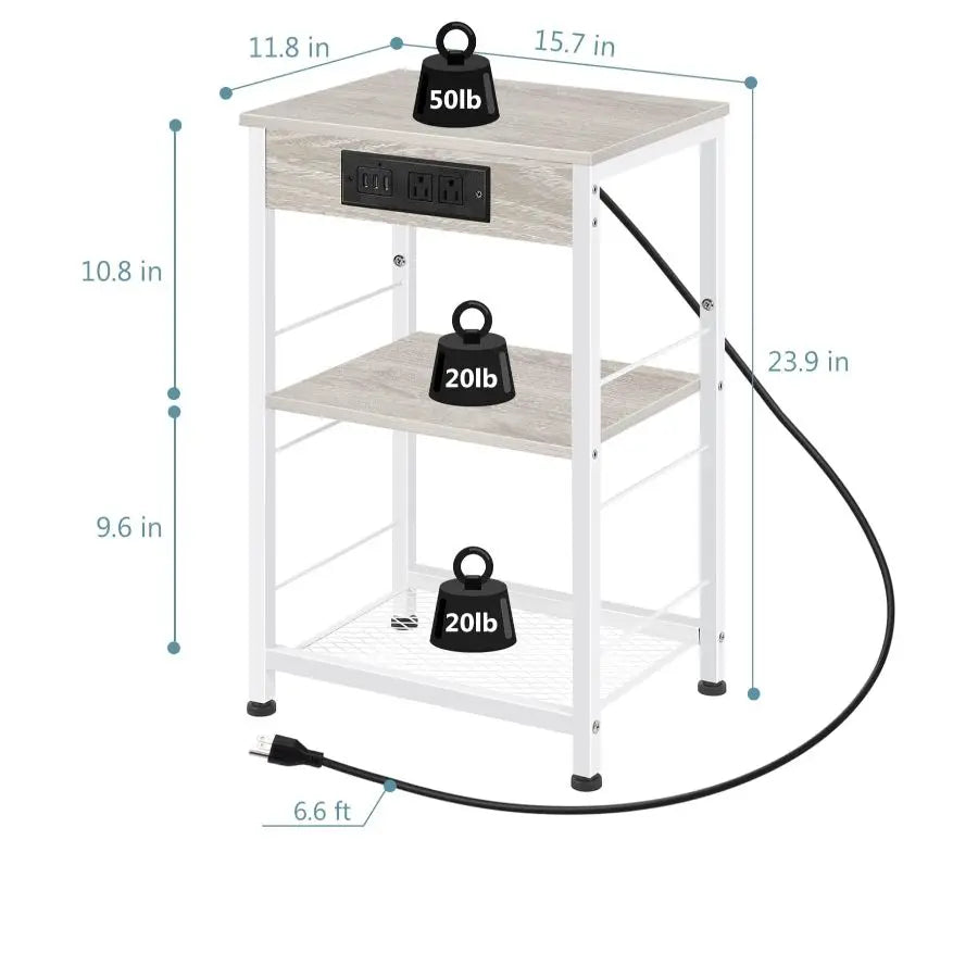 Living Room table with charging station with storage rack