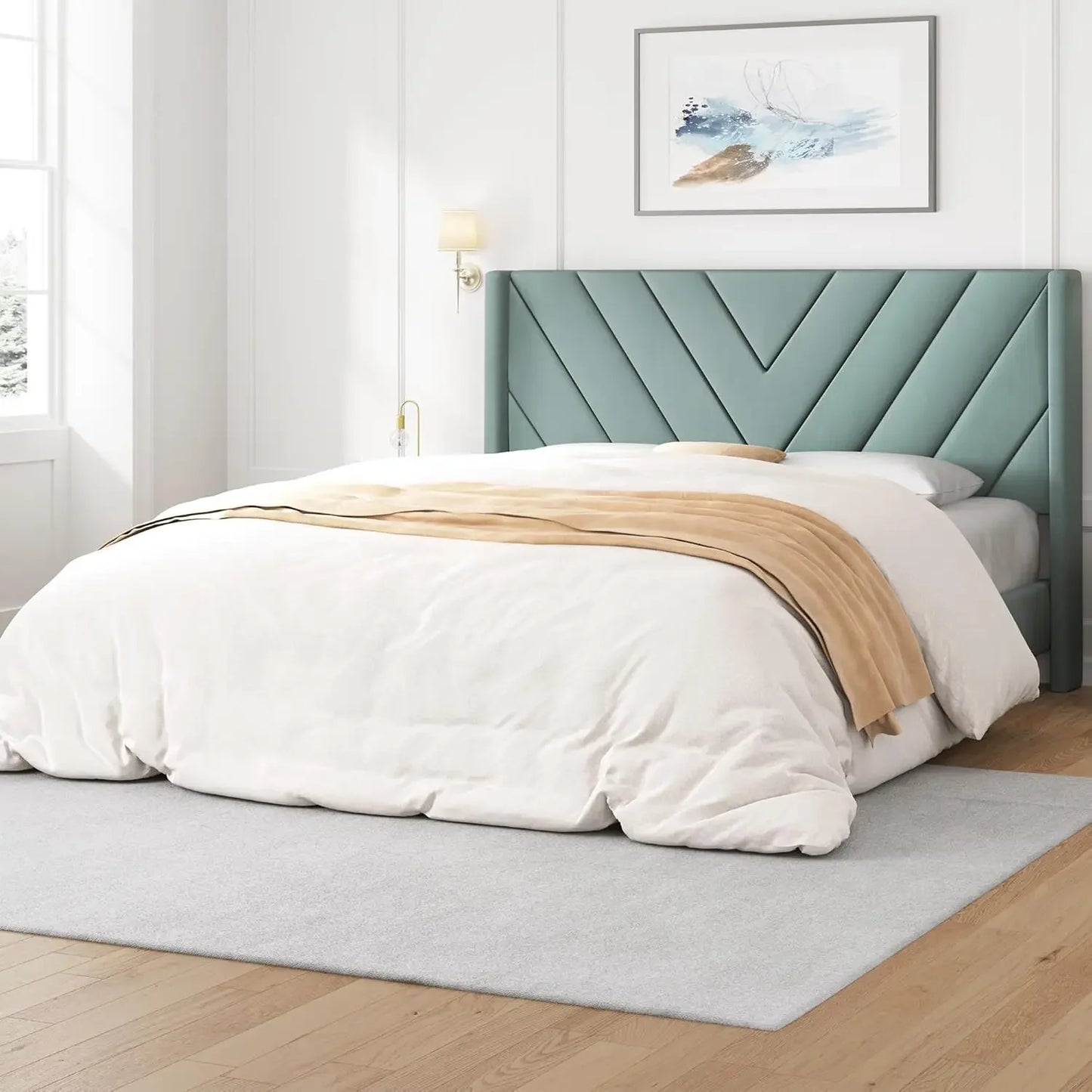 Bed Frame Upholstered Platform with Wing Side