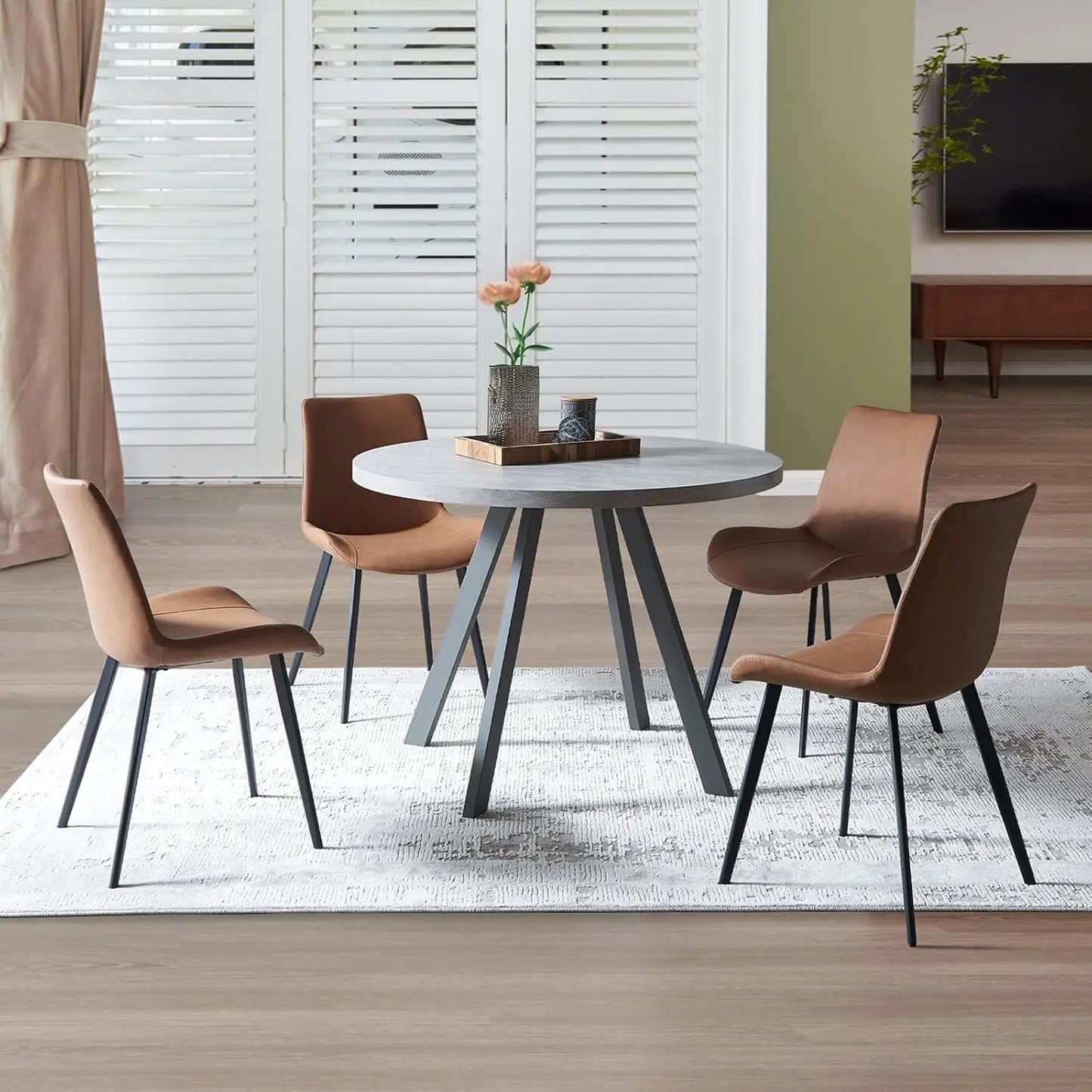 Mid Century Modern Round Dining Table and Chairs for Apartment/Condo