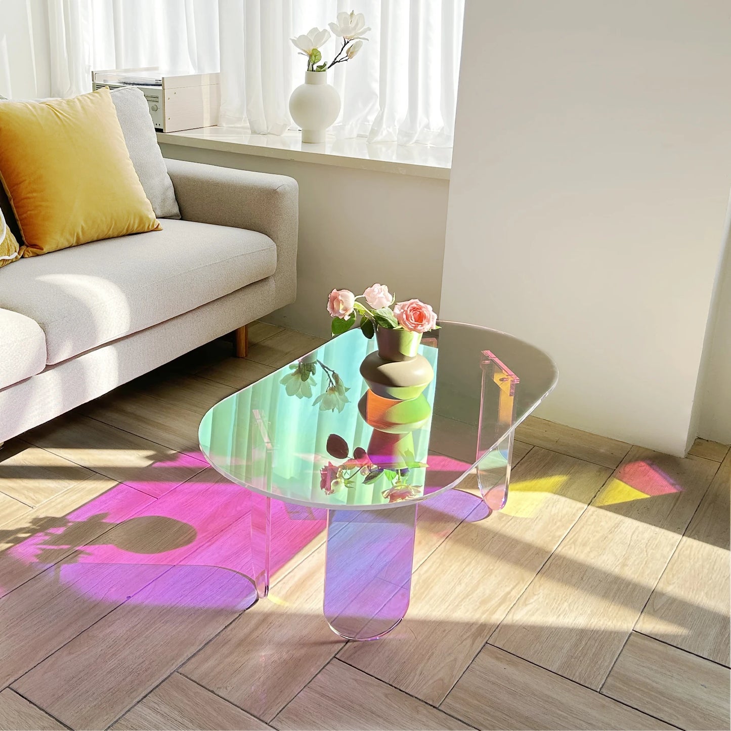Iridescent Acrylic Oval Center Table