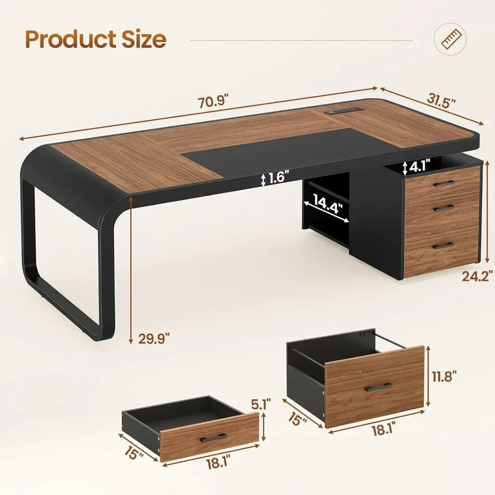 Executive Desk with Drawers and Lateral File Cabinet