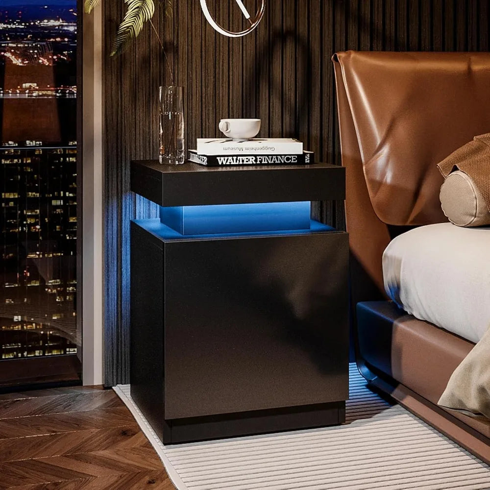 Nightstand Cabinet Bedside Table with LED Lights